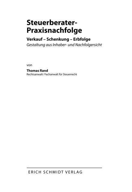 Steuerberater- Praxisnachfolge - Erich Schmidt Verlag