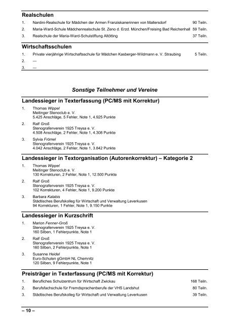 Bayerisches Schülerleistungsschreiben 2003 in Kurzschrift ...