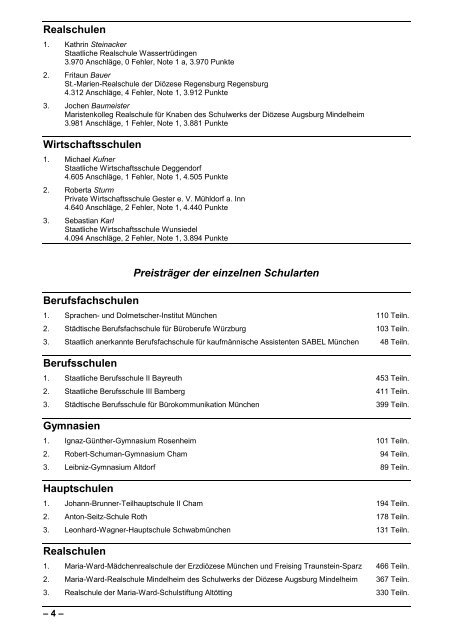 Bayerisches Schülerleistungsschreiben 2003 in Kurzschrift ...