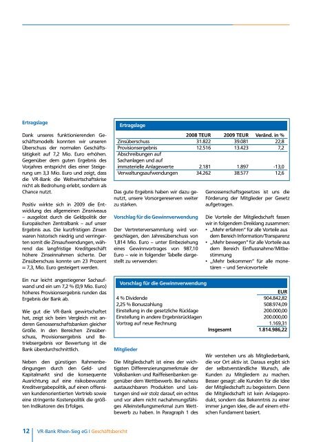 Geschäftsbericht 2009 - VR-Bank Rhein-Sieg eG