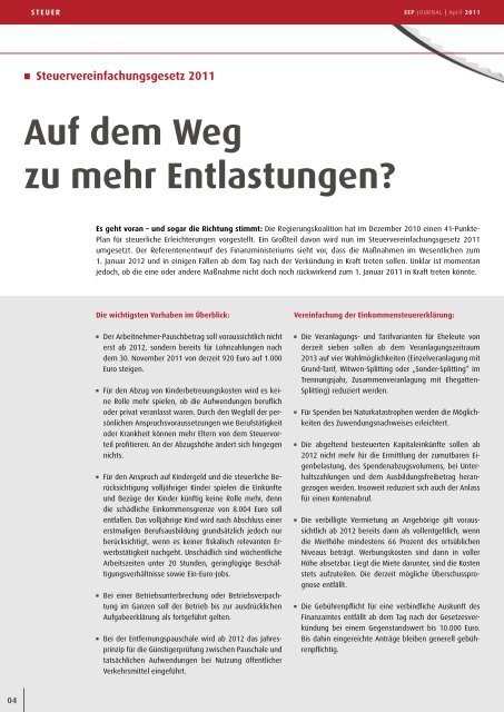 Auf dem Weg zu mehr Entlastungen? - Ehler, Ermer & Partner