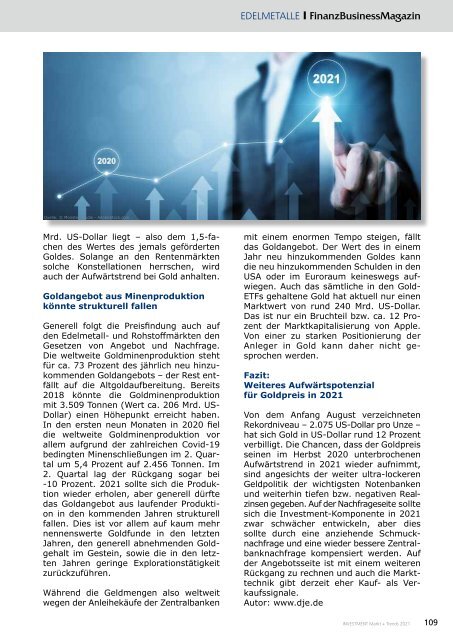 FinanzBusinessMagazin - INVESTMENT Markt + Trends 2021