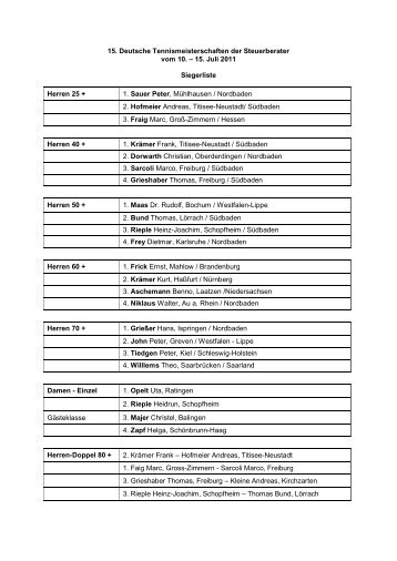 15. Deutsche Tennismeisterschaften der Steuerberater vom 10. – 15 ...