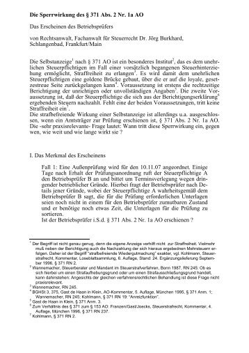 Die Sperrwirkung des § 371 Abs. 2 Nr. 1 - Kanzlei Dr. jur. Jörg ...
