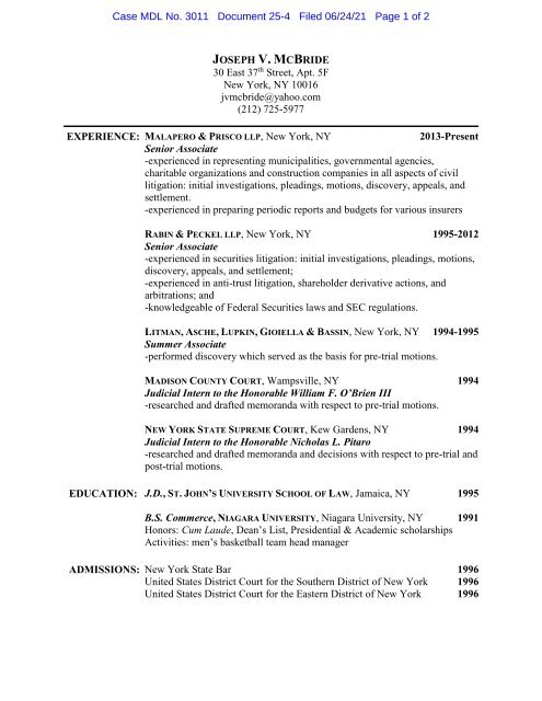 Attachment 4 Joseph McBride Curriculum Vitae