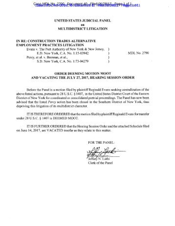 Attachment 8 SDNY 73-cv-04279 Document #12 MDL Deeming Moot due to closing SDNY