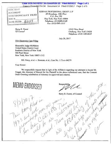Attachment 10 SDNY 73-cv-04279 Document #15 Order Case Closed file a new case