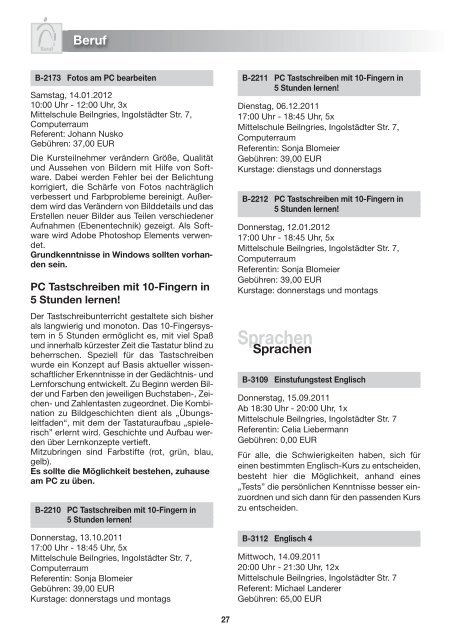 Programm Herbst / Winter 2011 / 2012 Beilngries ... - vhs Beilngries