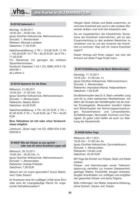 Programm Herbst / Winter 2011 / 2012 Beilngries ... - vhs Beilngries