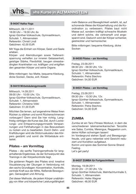 Programm Herbst / Winter 2011 / 2012 Beilngries ... - vhs Beilngries