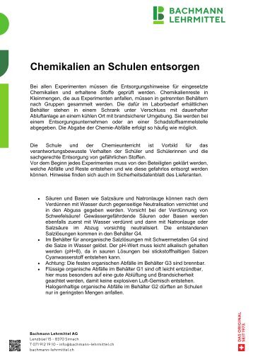 Chemikalien an Schulen entsorgen