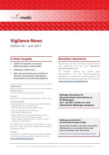 Swissmedic Vigilance-News Edition 26 – Juni 2021