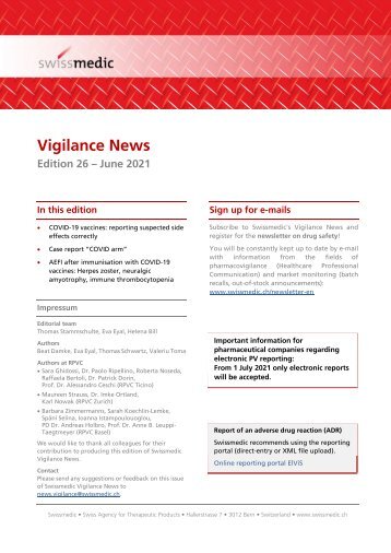 Swissmedic Vigilance-News Edition 26 – June 2021