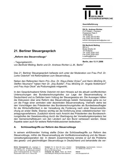 21. Berliner Steuergespräch - Berliner Steuergespräche eV
