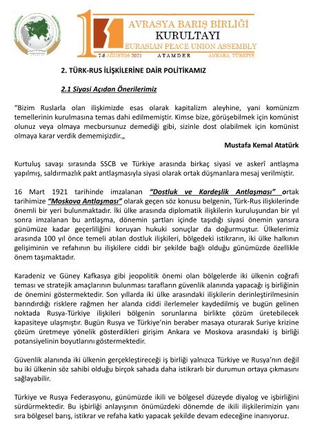 1. AVRASYA BARIŞ KURULTAYI