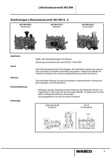 Liftachssteuerventil 463 084 - INFORM - WABCO