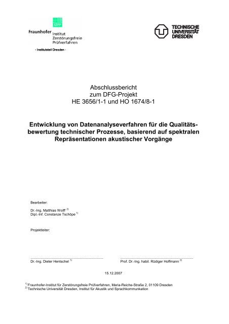 Entwicklung von Datenanalyseverfahren für die Qualitäts - IAS ...