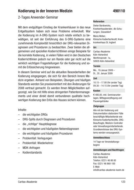 Fort- und Weiterbildung 2009 - Caritas-Akademie Köln