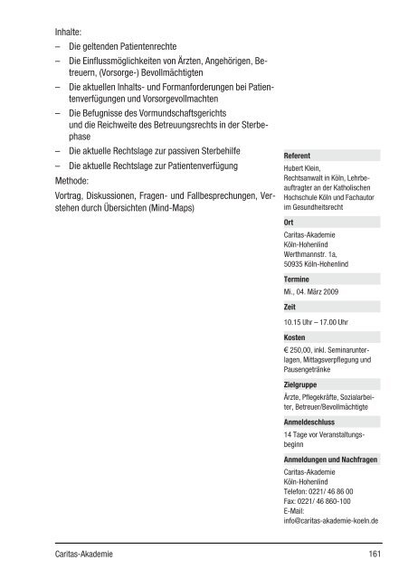 Fort- und Weiterbildung 2009 - Caritas-Akademie Köln