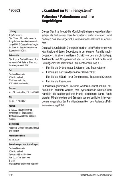 Fort- und Weiterbildung 2009 - Caritas-Akademie Köln