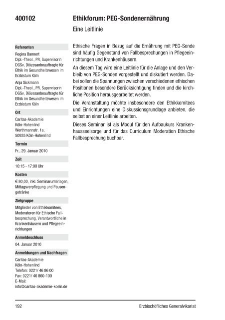 Fort- und Weiterbildung 2009 - Caritas-Akademie Köln