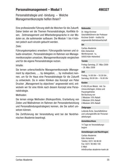 Fort- und Weiterbildung 2009 - Caritas-Akademie Köln