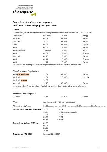 Calendrier des séances des organes 2024