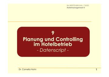 9 Planung und Controlling Planung und Controlling im Hotelbetrieb