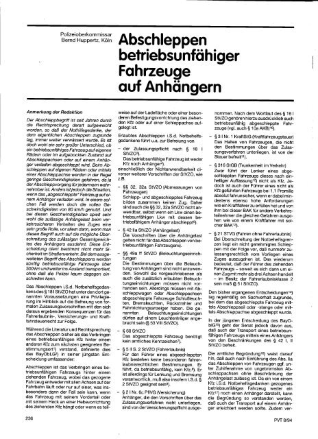 Abschleppen betriebsunfähiger Fahrzeuge auf ... - Bernd Huppertz