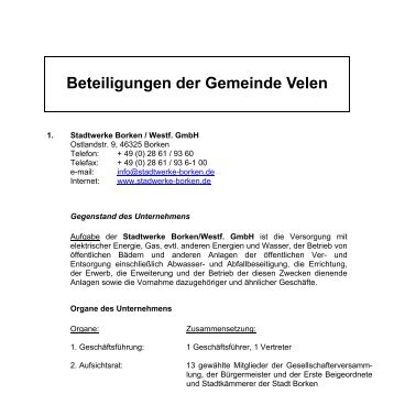 Beteiligungen der Gemeinde Velen