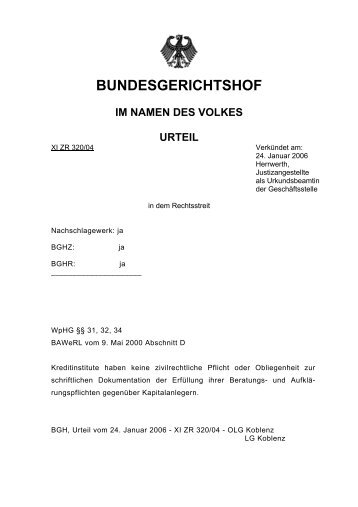 bundesgerichtshof im namen des volkes urteil - Rechtsberaterhaftung