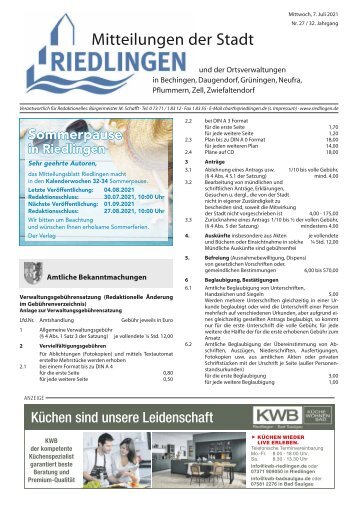 Amtliches Mitteilungsblatt Riedlingen 07.07.2021