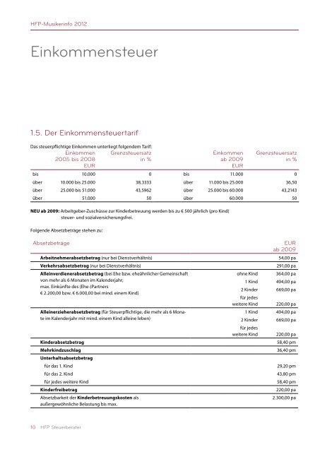 Steuerinfo für Musiker - HFP Steuerberater