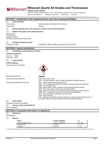 SDS - Wilsonart Quartz All Grades and Thicknesses