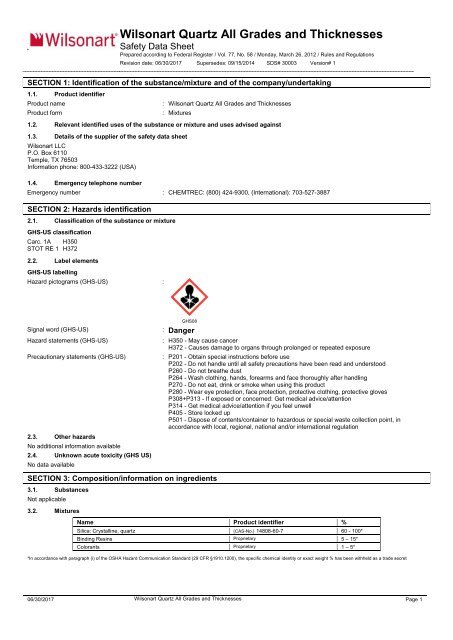 SDS - Wilsonart Quartz All Grades and Thicknesses