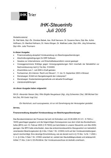 IHK-Steuerinfo Juli 2005 - IHK Trier