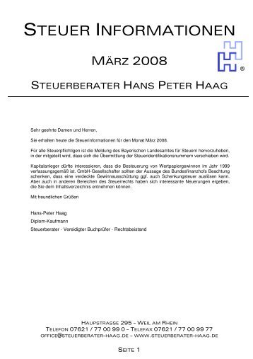 STEUER INFORMATIONEN - Valuenet