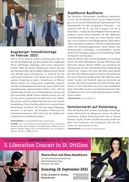 SchlossMagazin Augsburg Nordschwaben + Fünfseenland Juli-August 2021