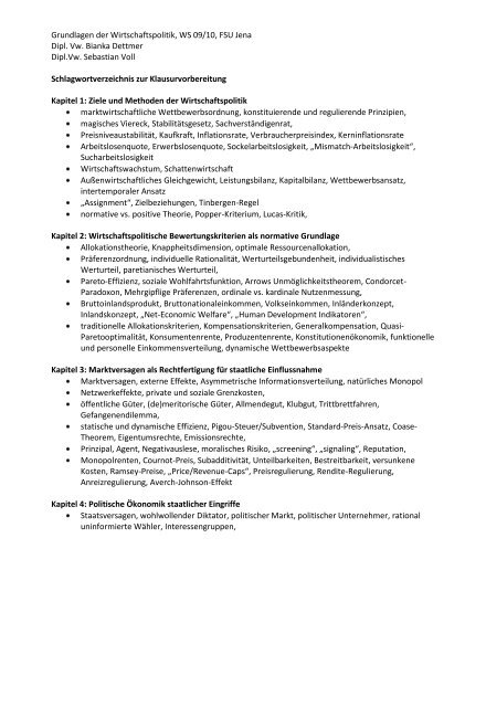 Grundlagen der Wirtschaftspolitik, WS 09/10, FSU Jena Dipl. Vw ...