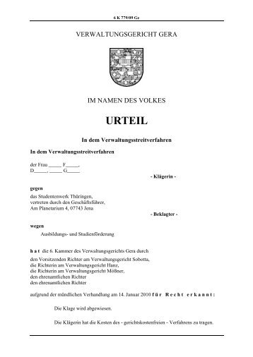 URTEIL - Verwaltungsgericht Gera