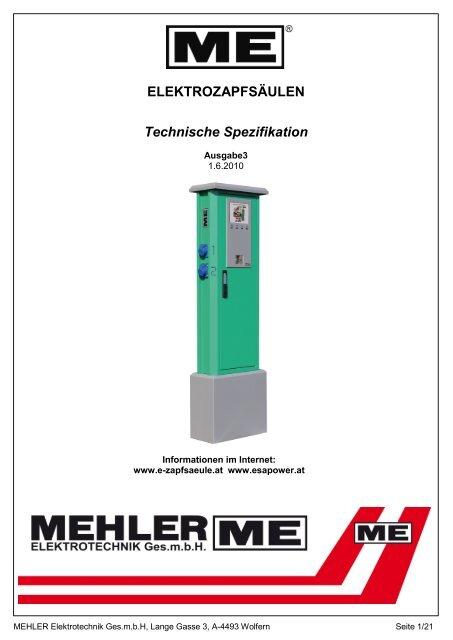 ELEKTROZAPFSÄULEN Technische Spezifikation - ESA