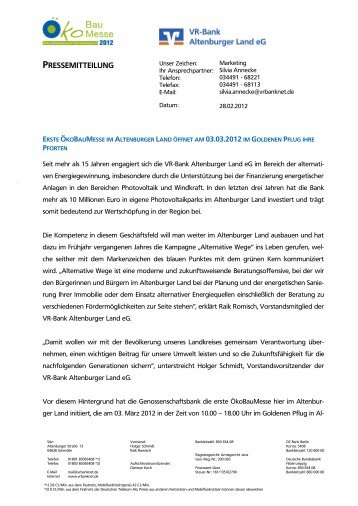 PRESSEMITTEILUNG - VR-Bank Altenburger Land eG