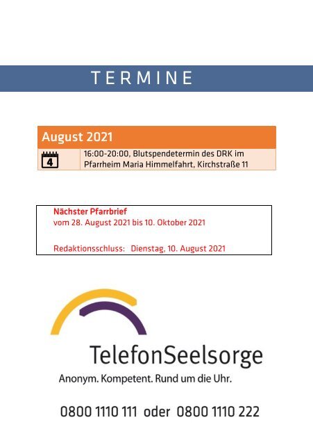 Pfarrbrief Juli•August 2021