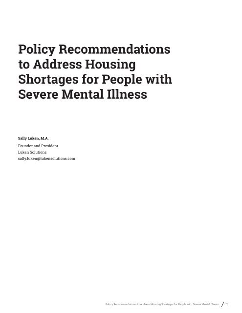 Policy Recommendations to Address Housing Shortages for People with Severe Mental Illness