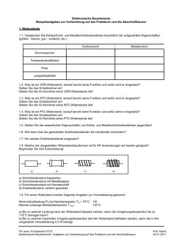 Elektronische Bauelemente Beispielaufgaben zur ... - FB ET/IT