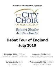 The City Choir of Washington: 2018 England Tour Program Book