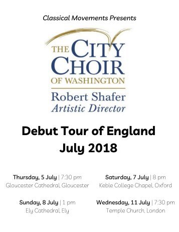 The City Choir of Washington: 2018 England Tour Program Book