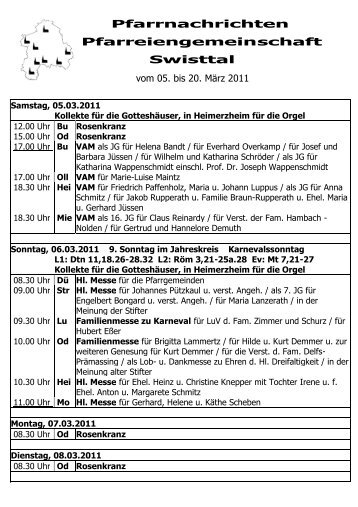 Pfarrnachrichten Pfarreiengemeinschaft Swisttal - Swisttal-Miel