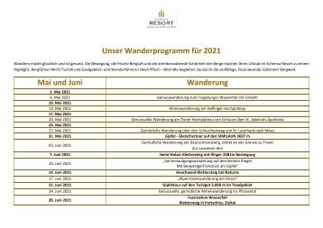 Neu Wanderkalender für Internet 2021