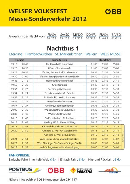 Nachtbus 1 WELSER VOLKSFEST Messe ... - Linie Wels